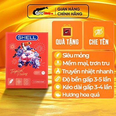 Bao cao su Shell Tropical Prolong kéo dài thời gian, hương hoa quả nhiệt đới - Hộp 3 cái