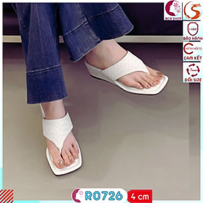 [TRANG NHÃ]  Giày Đế Xuồng Nữ Cao 4p RO726 ROSATA Thiết Kế Kẹp Ngón Thoải Mái, Bề Mặt Nhám Caro Độc Đáo