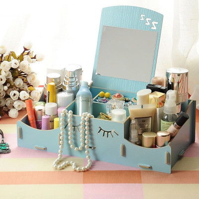 Khay để mỹ phẩm và đồ trang sức có gương smiley 17 - Màu Ngẫu Nhiên