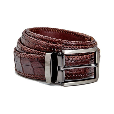 HP4276-77-78-79 - Thắt lưng nam da cá sấu Huy Hoàng đan viền 3,5P đầu kim màu đen, nâu đất, nâu đỏ, vàng