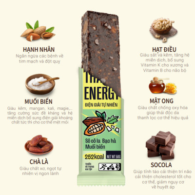 BANU - THANH ENERGY BAR - SÔ CÔ LA BẠC HÀ MUỐI BIỂN - HỘP (10 THANH)