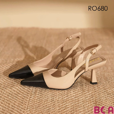 Giày Cao Gót Nữ Slingback 5cm RO680 ROSATA tại BCASHOP Mũi Nhọn Phối Màu, Tinh Tế Và Hiện Đại, Thời Trang Và Đẳng Cấp