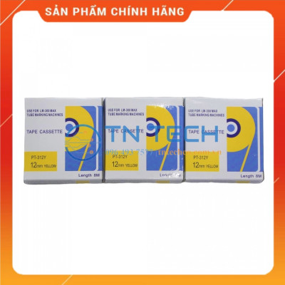 Nhãn in MAX PT-312Y - Chữ đen nền vàng 12MM x 8M - Dùng cho máy in ống MAX [Hàng nhập khẩu]