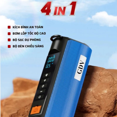 Bơm Lốp, Kích Bình Ô Tô, Xe Máy 4in1 GDV TS03 Pin LI-PO 12000mAh Kiêm Sạc Dự Phòng, Đèn Pin Chiếu Sáng - Hàng Chính Hãng