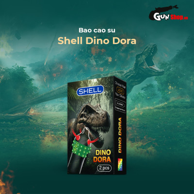 Bao cao su Shell Dino Dora - Hộp 2 cái - 1 bao gai, 3 vòng bi + 1 bao Shell Performax