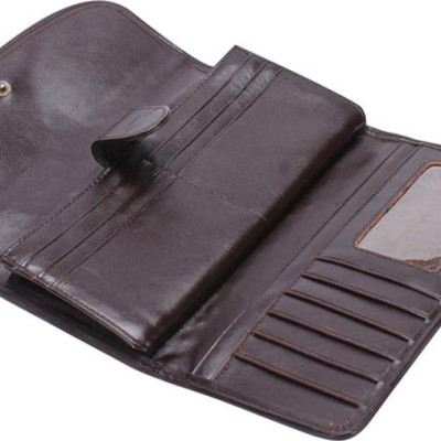 Ví Nữ Da Đà Điểu 3 Gấp Huy Hoàng HT3406 (19 x 10.5 cm) - Nâu Đất