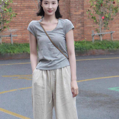 Quần suông nữ form rộng, cùng với thiết kế bo chun có dây rút tạo cảm giác cực kì thoải mái QD09