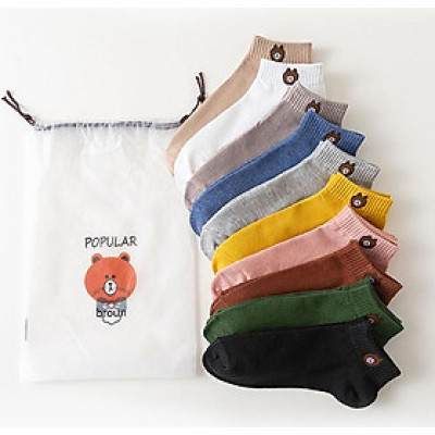 Set 10 Đôi Vớ Nữ In Hình Gấu Brown Xinh Xắn (Kèm Túi Đựng Hình Gấu)