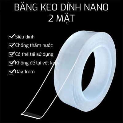 Băng Keo Nano 2 Mặt Trong Suốt Dài 5 Mét Siêu Dính, Có Thể Tái Sử Dụng, Độ dàn hồi cao - HENRYSA