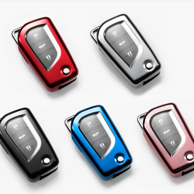 Ốp, bọc chìa khóa silicon màu tráng gương bảo vệ chìa khóa cho xe Toyota Fortuner, Corolla Altis, Innova, Hilux, Yaris…kèm móc đeo INOX