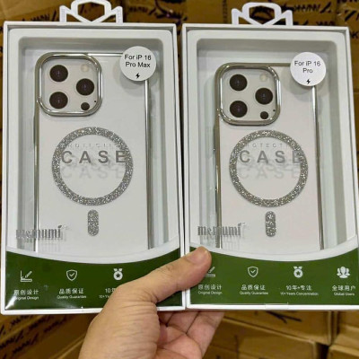 Ốp lưng cho iPhone 16 Pro Max , 16 Pro , 15 Pro Max trong suốt hỗ trợ sạc từ đính đá cực sang siêu mỏng nhẹ hiệu Bling Bling Memumi - hàng chính hãng