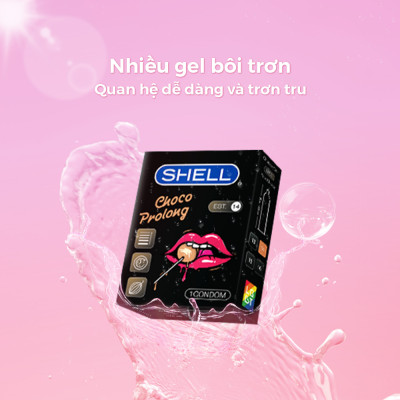 Bao cao su Shell Choco Prolong siêu mỏng, kéo dài thời gian, hương chocolate - Hộp 1 cái | SHELL CHÍNH HÃNG