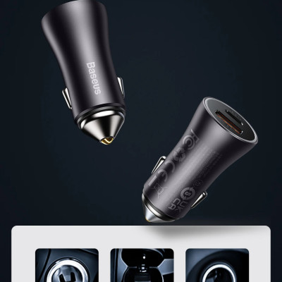 Tẩu Sạc Ô Tô Baseus Golden Contactor Max Dual Fast Charger Car Charger 60W - Hàng chính hãng