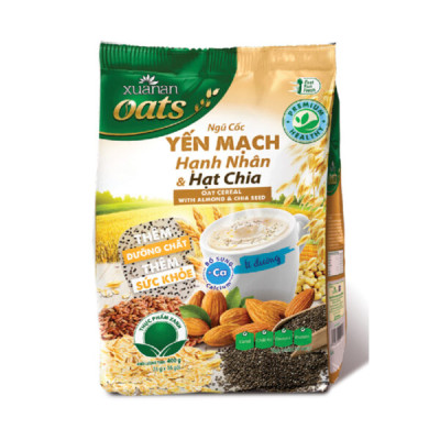 Combo 2 túi: Ngũ Cốc Yến Mạch Hạnh Nhân Hạt Chia 400G + Ngũ Cốc Yến Mạch 400G [ít đường](Tặng Kèm 1 Túi Yến Mạch 150G)