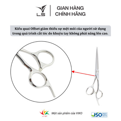Kéo cắt tóc LS lưỡi thẳng quai offset vênh đỡ ngón cố định CB13/6.0