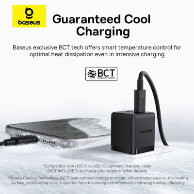 Bộ sạc nhanh nhỏ gọn 2 cổng Baseus Palm U + C 30W Kèm cáp C to C 60w dài 1M - Hàng chính hãng
