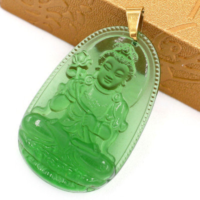Mặt dây chuyền Đại Thế Chí Bồ Tát pha lê xanh lá size lớn 5cm MFNXL4 - phật bản mệnh tuổi Ngọ