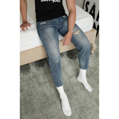 Quần jean nam Americus Gosani phom suôn thoải mái, xước rách nhẹ & wash sành điệu