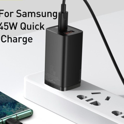 Củ Sạc Siêu Nhanh, Nhỏ Gọn Baseus GaN2 Lite Quick Charger 65W ( Type-C + USB Port) - Hàng Chính Hãng