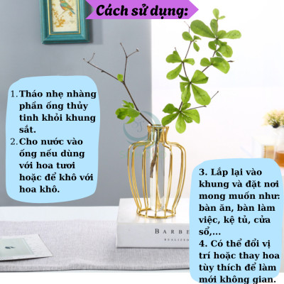 Lọ Hoa Trang Trí Khung Kim Loại Sang Trọng- Bình Hoa Thủy Tinh Kèm Khung Sắt Nghệ Thuật- Lọ Hoa Phong Cách Bắc Âu - Bình Hoa Decor Nội Thất Hiện Đại- Lọ Hoa Khung Sắt Kèm Ống Thủy Tinh Trang Nhã