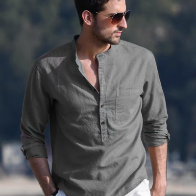  Sơ mi nam dáng đẹp basic trơn cổ điển, áo sơ mi cổ tàu công sở