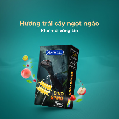 Bao cao su Shell Dino Spino - 1 bao 2 vòng gai, bi nổi lớn + 1 bao Shell Performax (Hộp 2 cái) | SHELL CHÍNH HÃNG