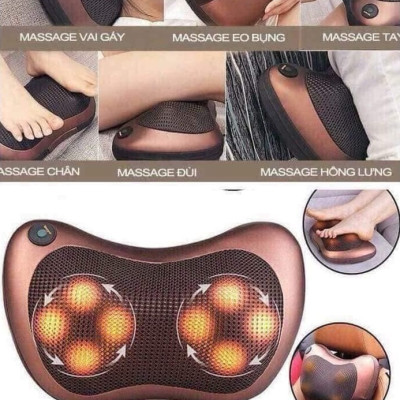 Gối massage hồng ngoại 8 bi matxa cổ, lưng, vai, gáy, toàn thân - hàng chính hãng