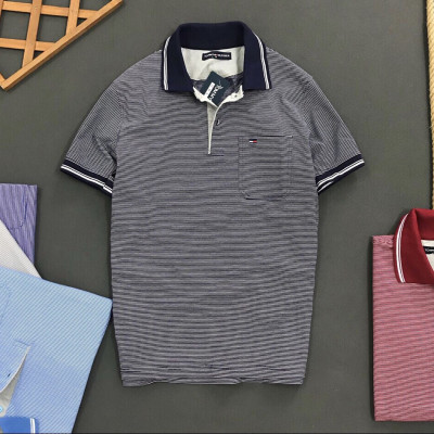 Áo thun nam trung niên cotton 100% mẫ sọc có túi cao cấp 