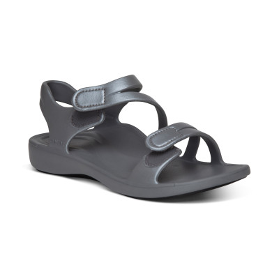 Sandal sức khoẻ nữ Aetrex Jillian Sport Grey- Sandal nâng vòm mềm nhẹ, không thấm nước