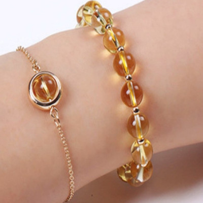 Bộ 2 vòng tay nữ đá thạch anh vàng 8mm mix bi tròn cao cấp hút Lộc Tài Duyên