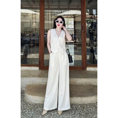 Set áo gile nữ thanh lịch nhẹ nhàng, kèm quần dài form suông rộng rãi thoải mái Bv10