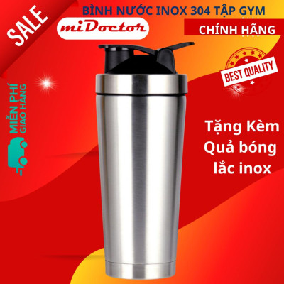Bình Lắc Inox Tập Gym Shaker Cao Cấp Chính Hãng miDoctor 800ml – Chọn Màu Tặng Kèm Bóng Lò Xo Đánh Bột