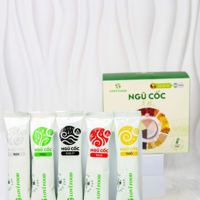 Ngũ Cốc 5 Vị LoviFood Hộp 480g (25 gói x 18g) - Thực Phẩm Bổ Sung Dinh Dưỡng Cho Mẹ Bầu, Sau Sinh, Người Già, Người Tiểu Đường, Ăn Chay, Ăn Kiêng, Eat Clean, Healthy, Tốt Cho Tim Mạch, Giúp Ngủ Ngon Hơn