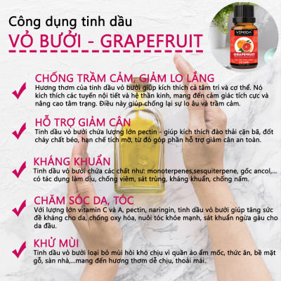 Tinh dầu xông phòng cao cấp gồm 3 chai tinh dầu nguyên chất Vemoda: tinh dầu Sả chanh (10ml) + tinh dầu Vỏ bưởi HG (10ml) +  tinh dầu Bạc hà (10ml)
