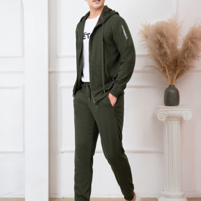 Bộ nỉ hoddie ALIGRO kéo khóa có mũ màu xanh rêu BN.16