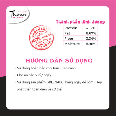 Thức ăn Tôm Tép cảnh của hiệu GREENABC - Protein 40, lên màu đẹp, tăng đề kháng - Hộp 68g
