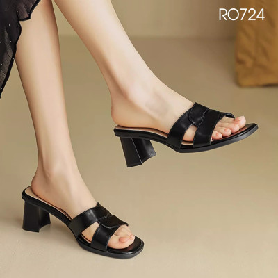 Dép nữ quai ngang, gót trụ ROSATA RO724 - 7p - Đen, Trắng - BKSTORE