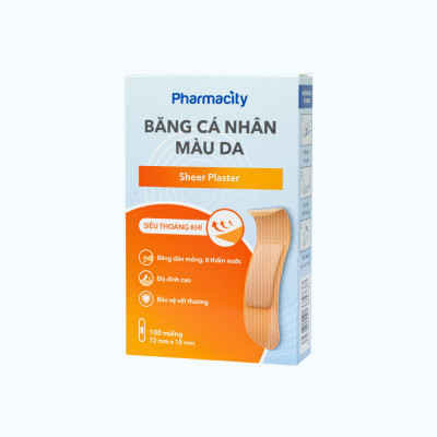 Băng cá nhân màu da Pharmacity bảo vệ vết thương hở (100 cái/hộp)