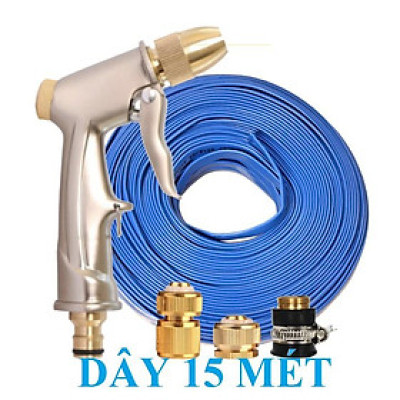 Vòi Xịt️Evoucher Bộ dây vòi xịt nước rửa xe, tưới cây , tăng áp 3 lần, loại 15m 206701-2 đầu đồng,cút đồng+  đai