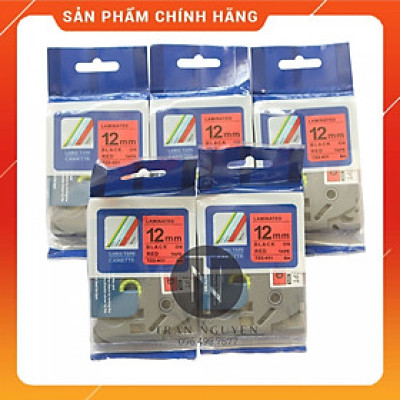 [Combo 5 hộp] Nhãn In đa lớp Tz2-431 - Đen nền đỏ 12mm x 8m - Hàng nhập khẩu