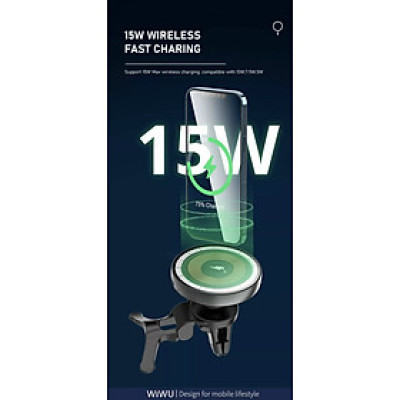 Bộ sạc Oto Wiwu Magentic Wireless Car Charger CH-309 Xoay 360 Độ, Hấp Phụ Từ Tính Mạnh, Sạc Nhanh - Hàng Chính Hãng