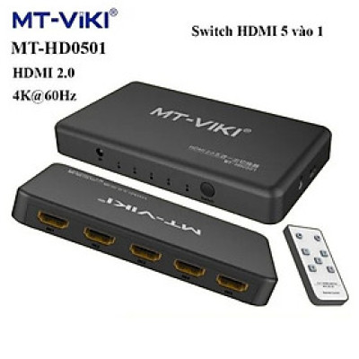 Bộ chuyển mạch Switch HDMI 5 vào 1 ra chuẩn 2.0 hỗ trợ 4k@60Hz MT-Viki MT-HD0501. Hàng chính hãng !!!