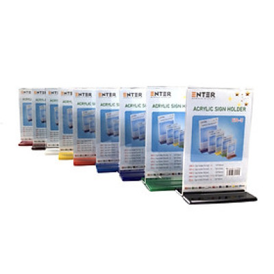 Kệ menu nhà hàng, Standee mica để bàn, Bảng quét mã QR Code, Kệ mica 2 mặt Enter E10-U 100x150mm đế lùa uốn bằng