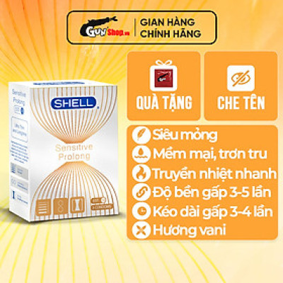 Bao cao su Shell Sensitive Prolong - Siêu mỏng 0.03mm, kéo dài thời gian - Hộp 3 cái