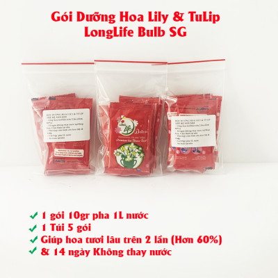 Thuốc cắm hoa Lily lâu tàn nhập khẩu Israel (1 hộp 5 gói  pha 50L nước că) hiệu Longlife Bulbs Premium 2023 giúp hoa tulip và hoa lily tươi gấp 2 lần và 14 ngày không thay nước