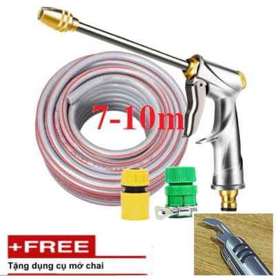  Bộ dây vòi xịt nước rửa xe, tưới cây . tăng áp 3 lần, loại 7m, 10m 206701-2 đầu đồng,cút+ tặng mở chai
