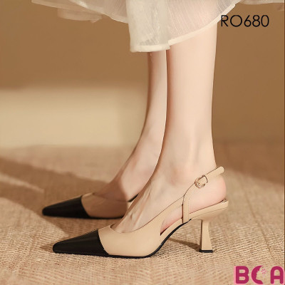 Giày Cao Gót Nữ Slingback 5cm RO680 ROSATA tại BCASHOP Mũi Nhọn Phối Màu, Tinh Tế Và Hiện Đại, Thời Trang Và Đẳng Cấp