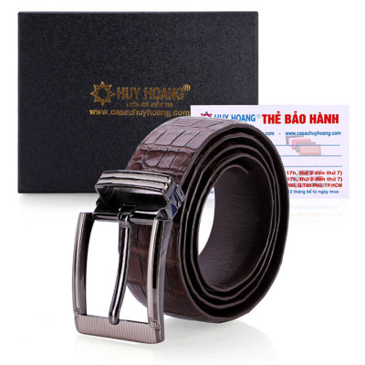 Thắt Lưng Nam Da Cá Sấu Gai Bụng Bản Lớn Đầu Kim Huy Hoàng HT4231 - Nâu Đất