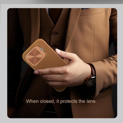 Ốp Lưng Bao Da Gập Nillkin Qin Prop Leather Chống Sốc Cho iPhone 16 Pro Max Đựng Thẻ, Nắp Đậy Bảo Vệ Camera Kiêm Giá Đỡ - Hàng chính hãng