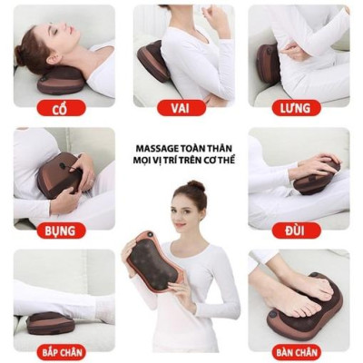 Gối massage hồng ngoại 8 bi matxa cổ, lưng, vai, gáy, toàn thân - hàng chính hãng